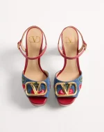 Valentino Vlogo Signature Platform Denim Sandal With Cherryfic Embroidery 115Mm - Image 5